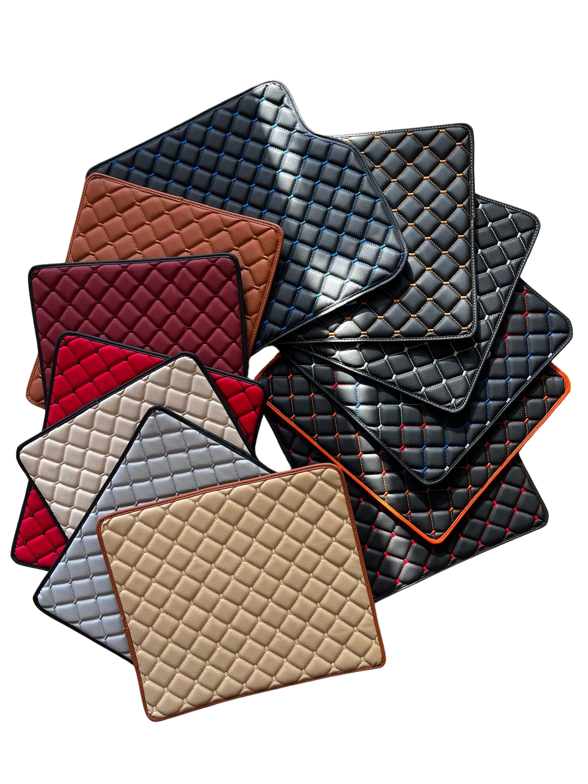 F430 Leather Floor Mats Diamond Quilted Design with Prancing Horse Luxury Car Mat