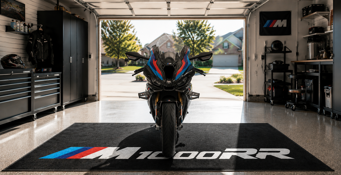 BMW M1000RR Motorcycle Garage Floor Mat 5x7 FT (60x87 Inches) Showroom Rug