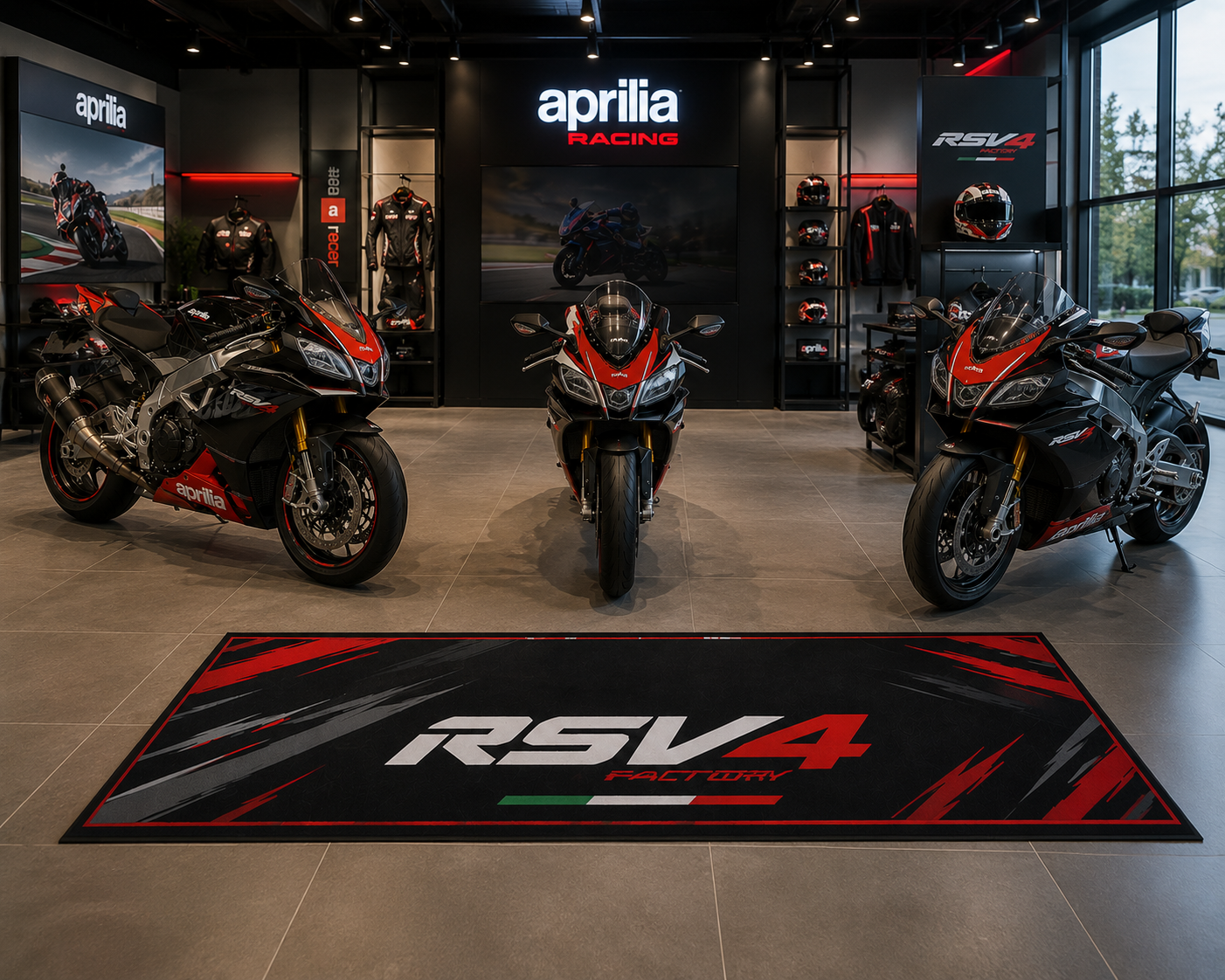 Aprilia RSV4 Motorcycle Garage Floor Mat 5x7 FT (60x87 Inches) Showroom Rug