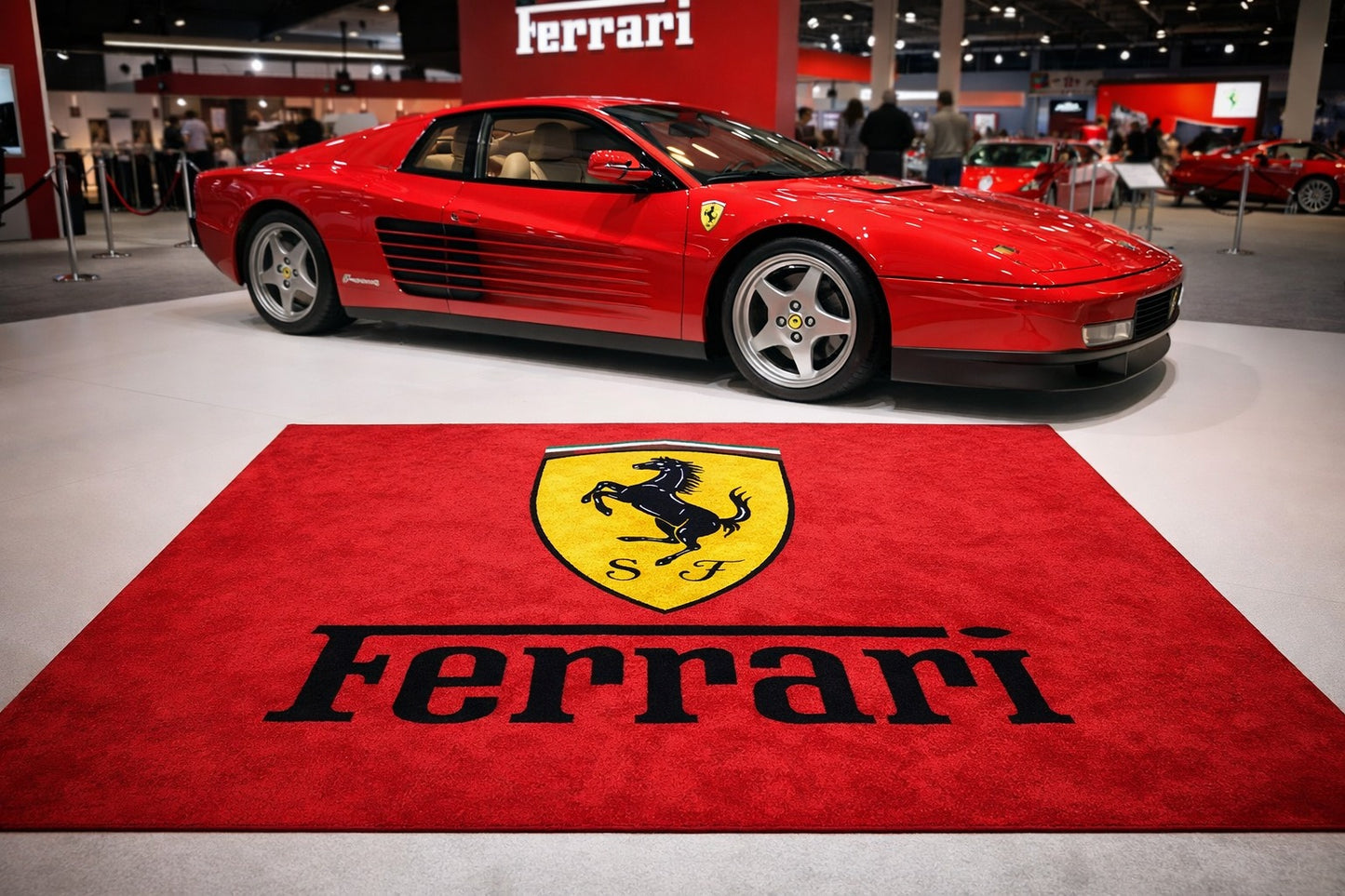 Ferrari Garage Floor Mat 5x7 FT (60x87 Inches) Premium Showroom Rug & Wall Decor Luxury Racing Style