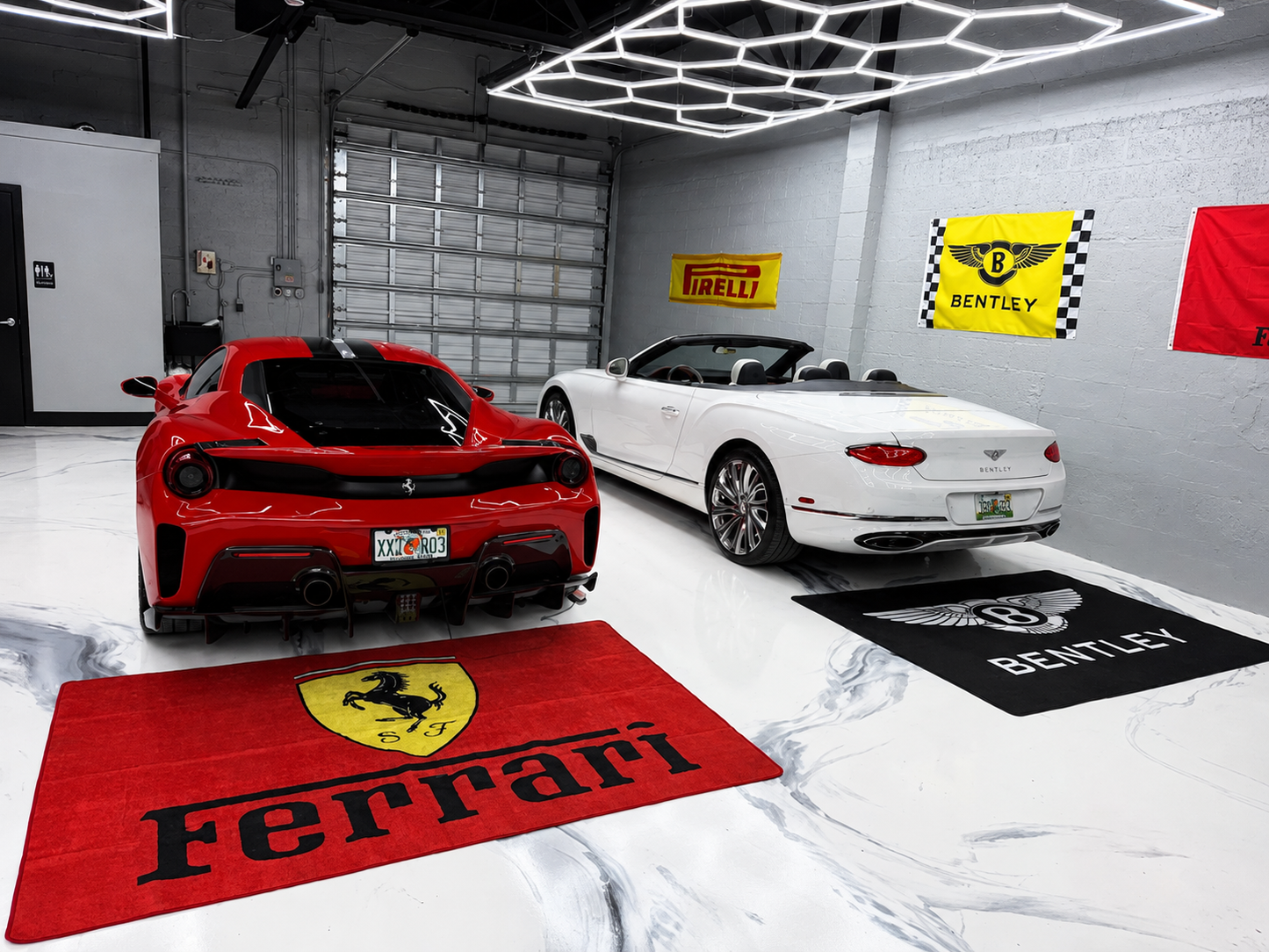 Ferrari Garage Floor Mat 5x7 FT (60x87 Inches) Premium Showroom Rug & Wall Decor Luxury Racing Style