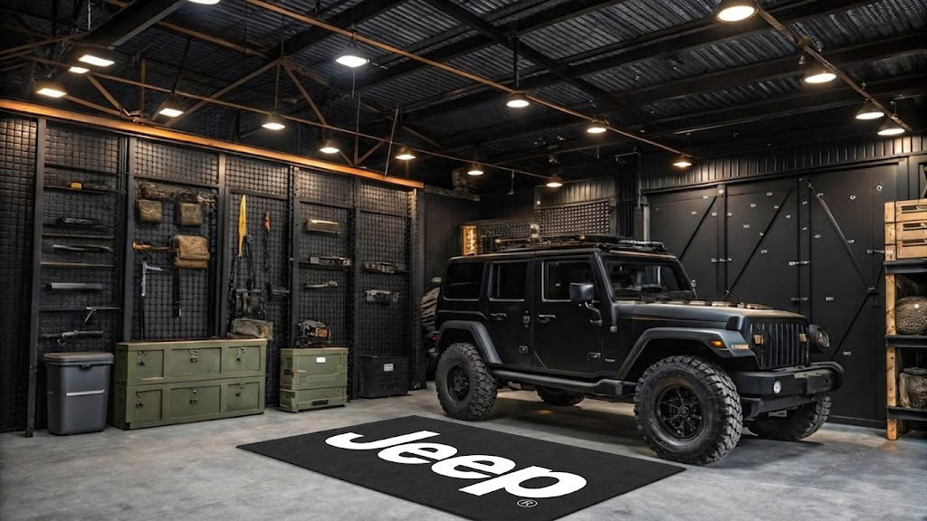 JEEP Garage Floor Mat 5x7 FT (60x87 Inches) Premium Showroom Rug Wall Decor