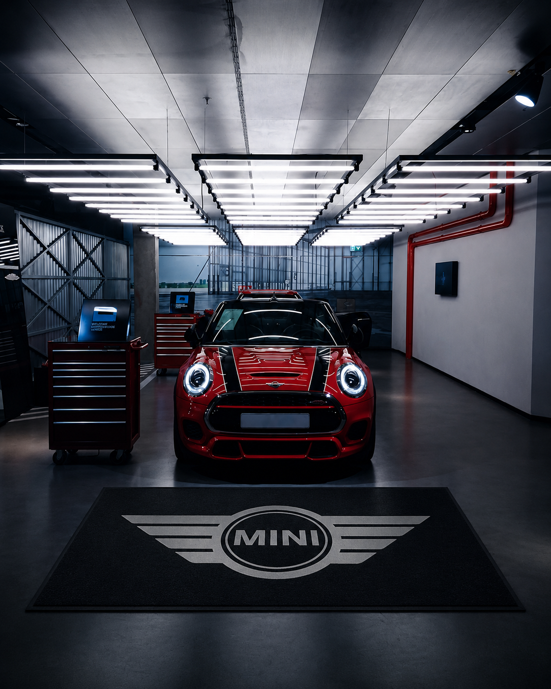 Mini Cooper Garage Floor Mat 5x7 FT (60x87 Inches) Premium Showroom Rug Wall Decor