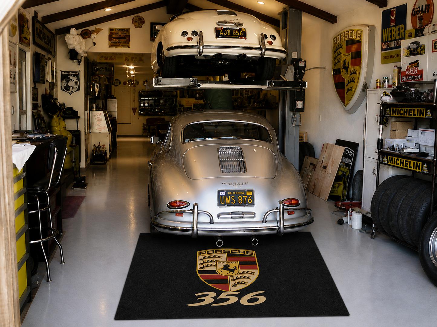 Porsche 356 Garage Floor Mat 5x7 FT (60x87 Inches) Premium Showroom Rug Wall Decor