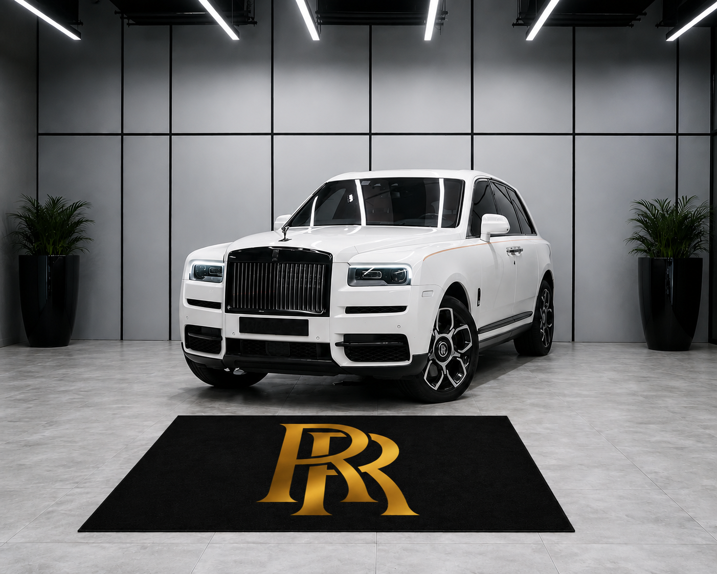 Rolls Royce Garage Floor Mat 5x7 FT (60x87 Inches) Premium Showroom Rug Wall Decor GOLD
