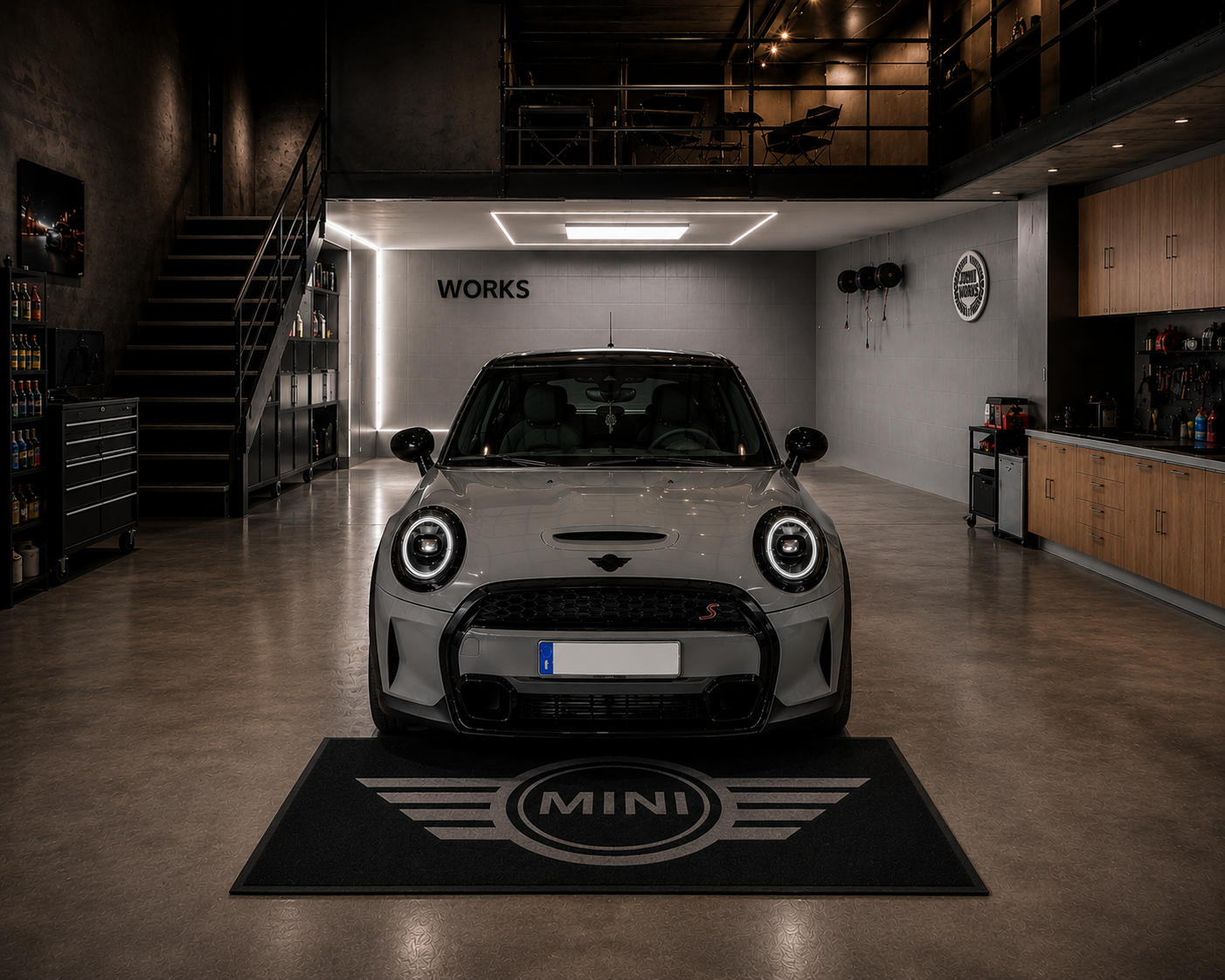 Mini Cooper Garage Floor Mat 5x7 FT (60x87 Inches) Premium Showroom Rug Wall Decor