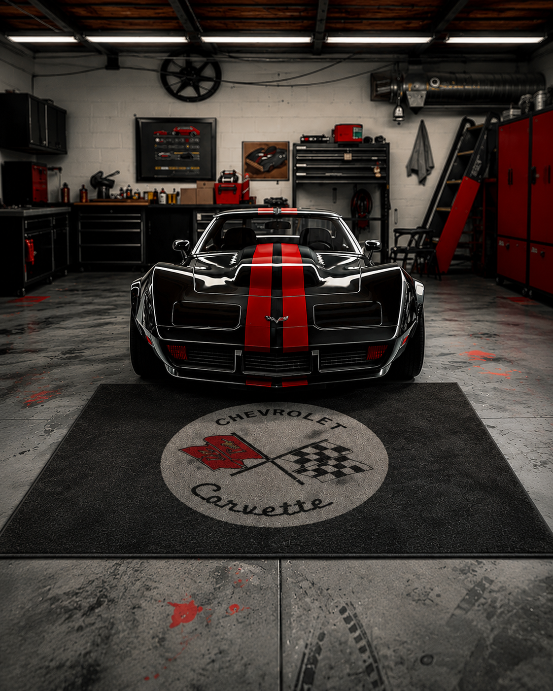 Corvette C2 Garage Floor Mat 5x7 FT (60x87 Inches) Premium Showroom Rug Wall Decor