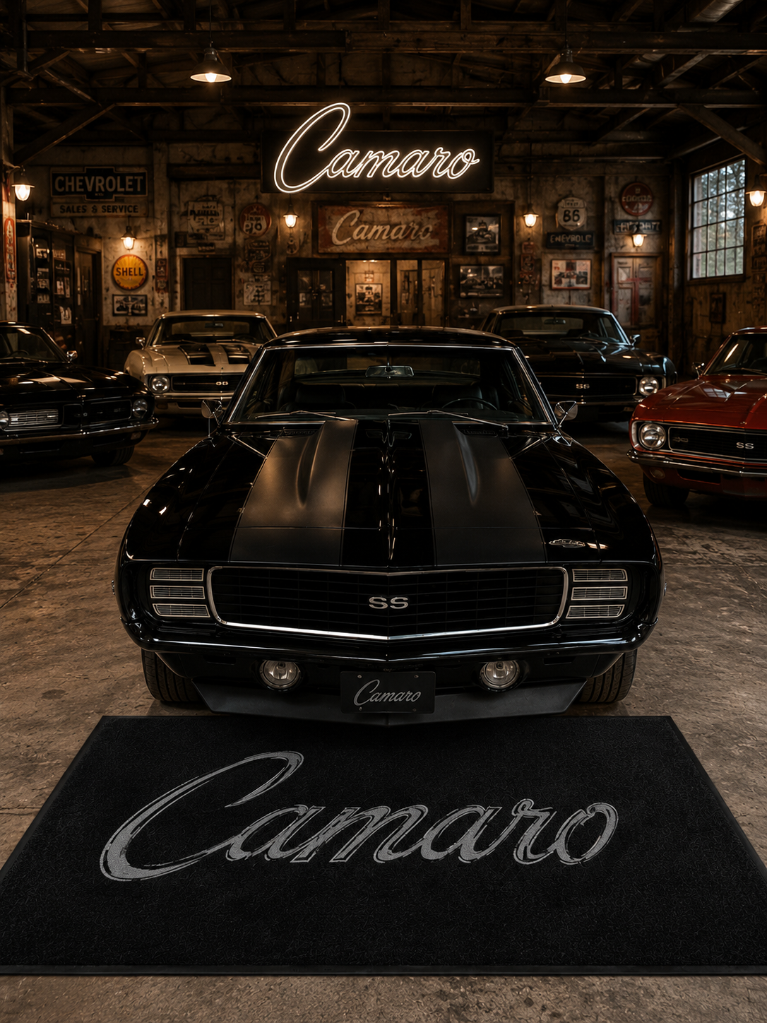 Camaro Garage Floor Mat 5x7 FT (60x87 Inches) Premium Showroom Rug Wall Decor