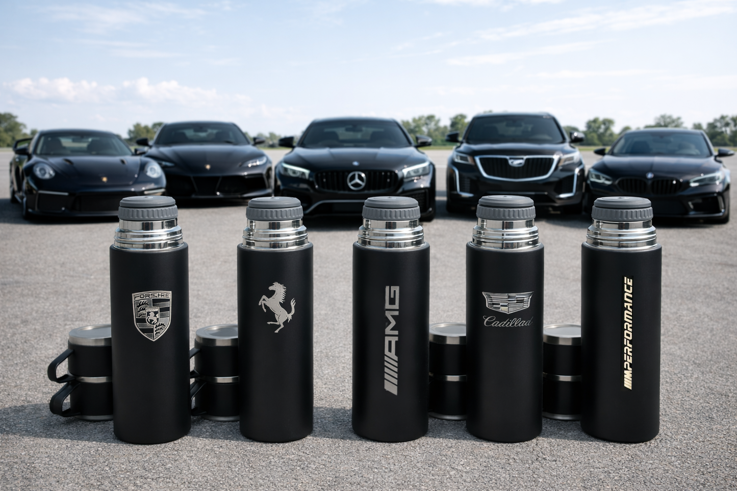 Maserati Laser Logo Thermos Set 500 ml – Insulated Flask with 3 Cups