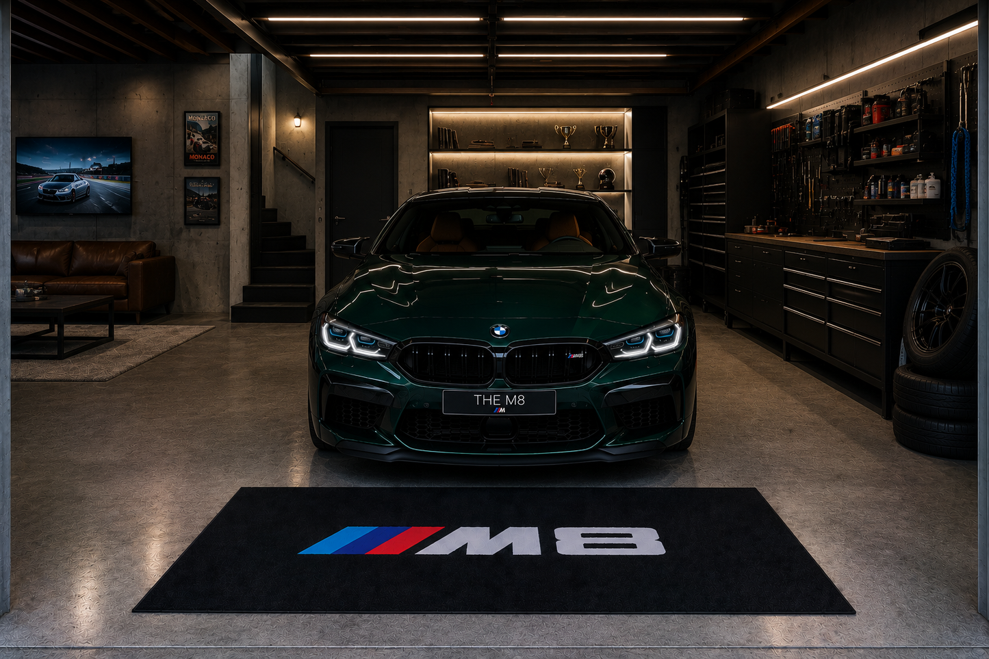 BMW M8 Garage Floor Mat 5x7 FT (60x87 Inches) Showroom Rug