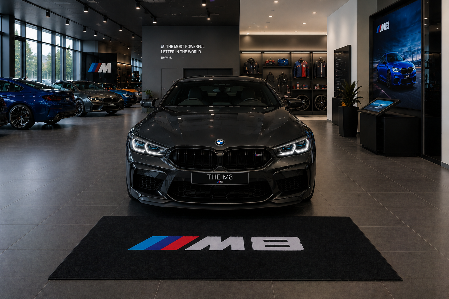 BMW M8 Garage Floor Mat 5x7 FT (60x87 Inches) Showroom Rug