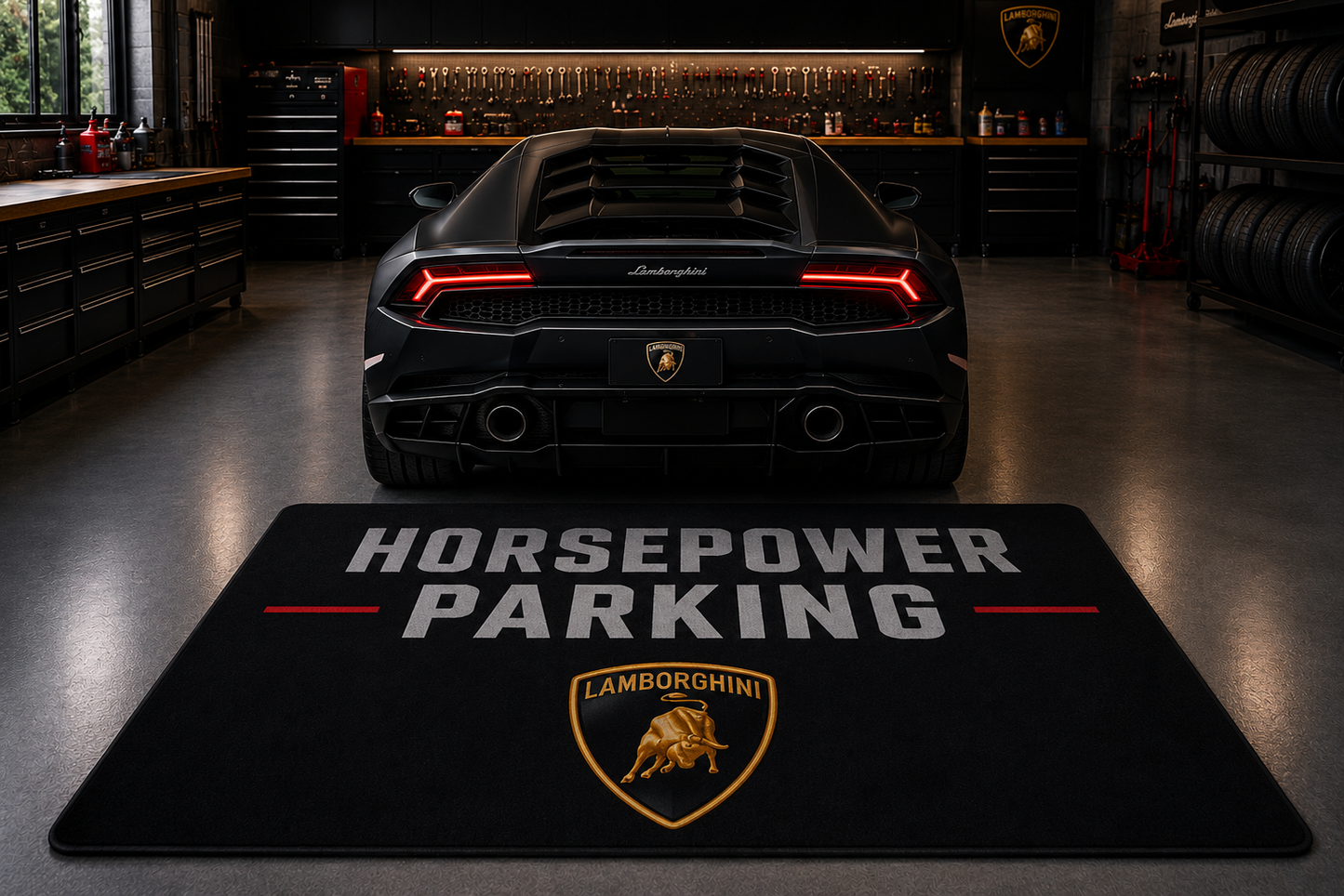 HorsePower Parking Garage Floor Mat Porsche Ferrari Lamborghini 60 x 87 Inches
