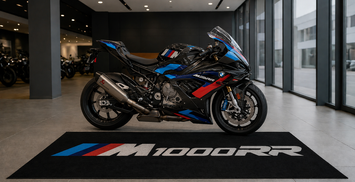 BMW M1000RR Motorcycle Garage Floor Mat 5x7 FT (60x87 Inches) Showroom Rug