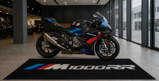 BMW M1000RR Motorcycle Garage Floor Mat 5x7 FT (60x87 Inches) Showroom Rug