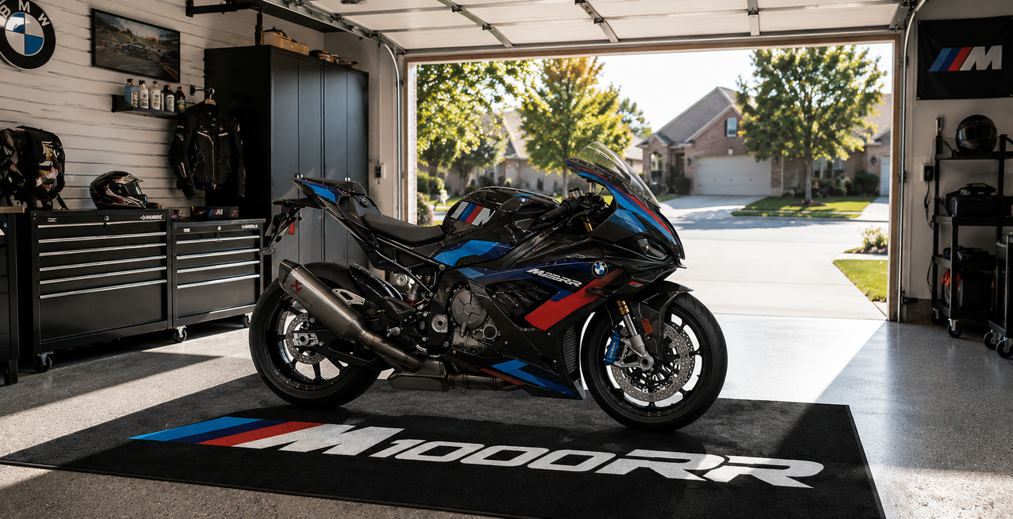 BMW M1000RR Motorcycle Garage Floor Mat 5x7 FT (60x87 Inches) Showroom Rug
