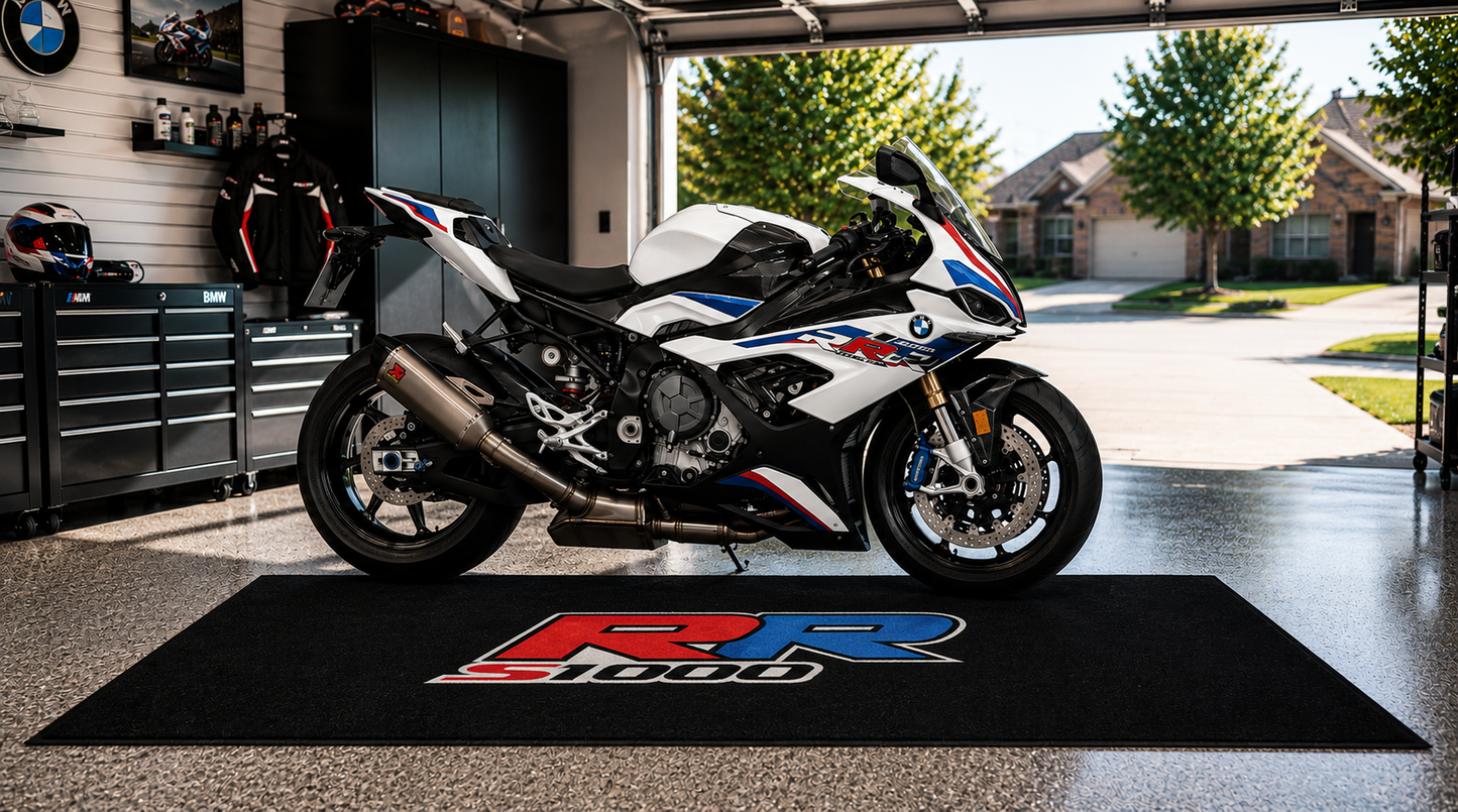 BMW S1000RR Motorcycle Garage Floor Mat 5x7 FT (60x87 Inches) Showroom Rug