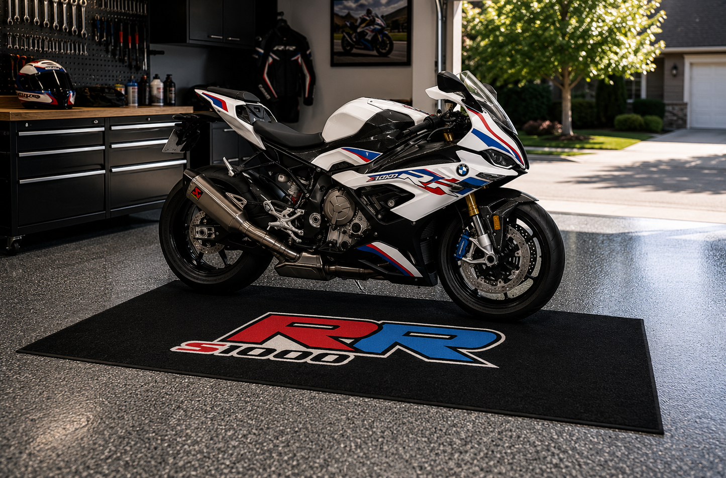 BMW S1000RR Motorcycle Garage Floor Mat 5x7 FT (60x87 Inches) Showroom Rug