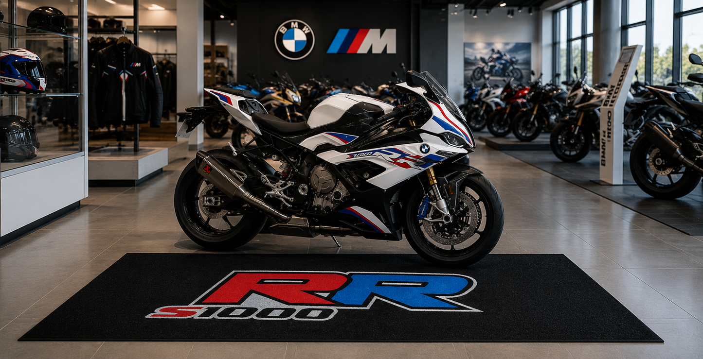 BMW S1000RR Motorcycle Garage Floor Mat 5x7 FT (60x87 Inches) Showroom Rug