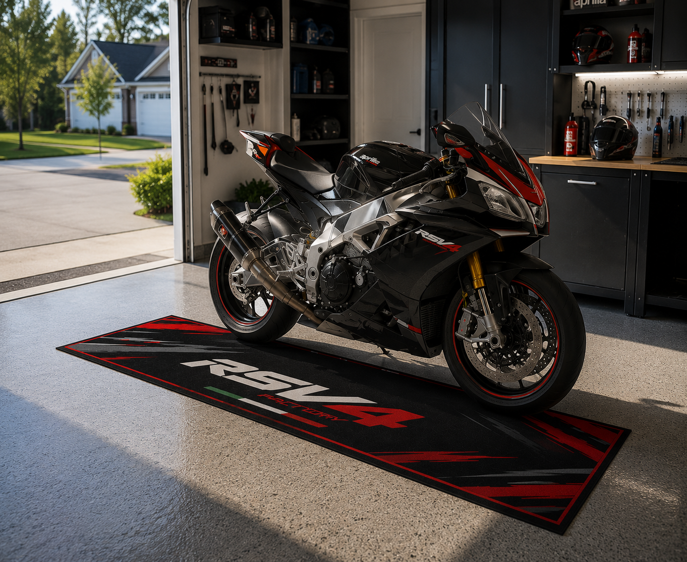 Aprilia RSV4 Motorcycle Garage Floor Mat 5x7 FT (60x87 Inches) Showroom Rug