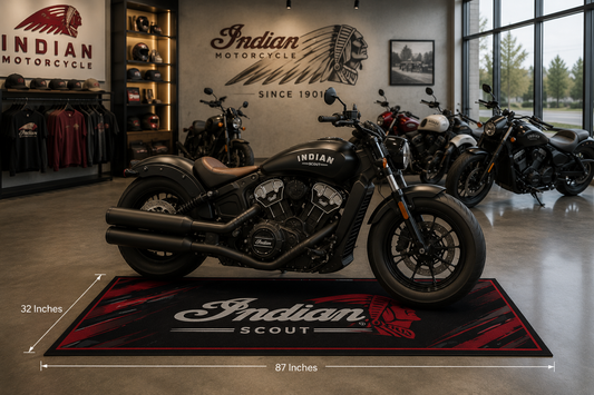 Indian Scout Motorcycle Garage Floor Mat 32x87 Inches Premium Showroom Rug