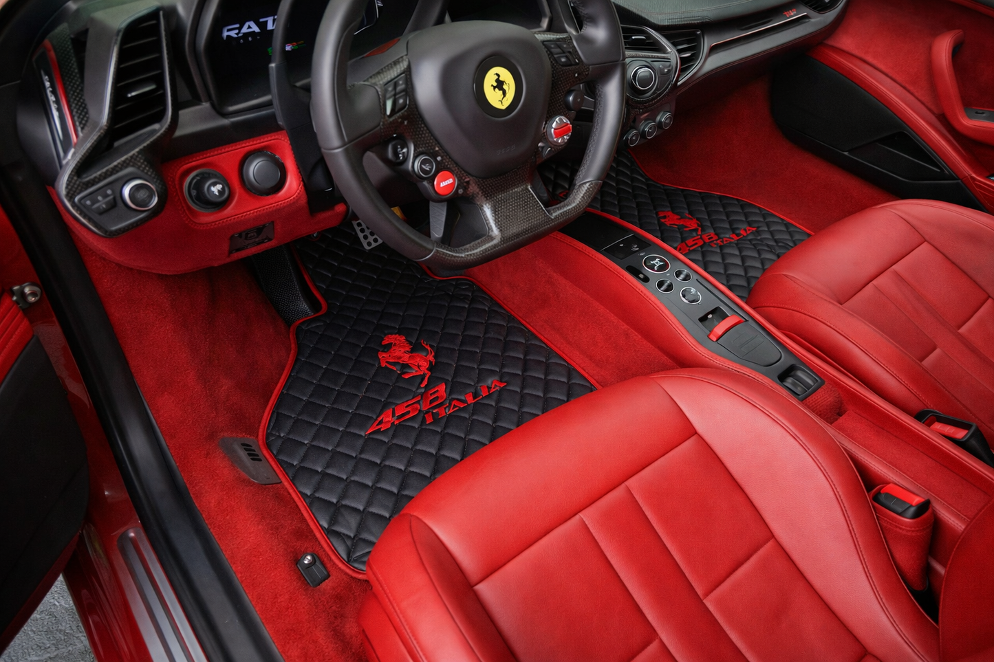 F430 Leather Floor Mats  Diamond Quilted Design with Prancing Horse  Luxury Car Mat