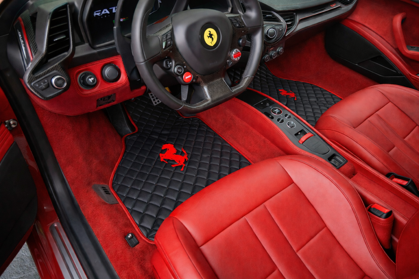 F430 Leather Floor Mats  Diamond Quilted Design with Prancing Horse  Luxury Car Mat