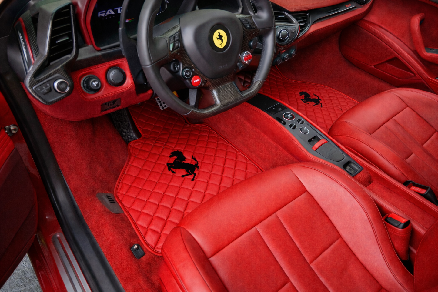 F430 Leather Floor Mats  Diamond Quilted Design with Prancing Horse  Luxury Car Mat