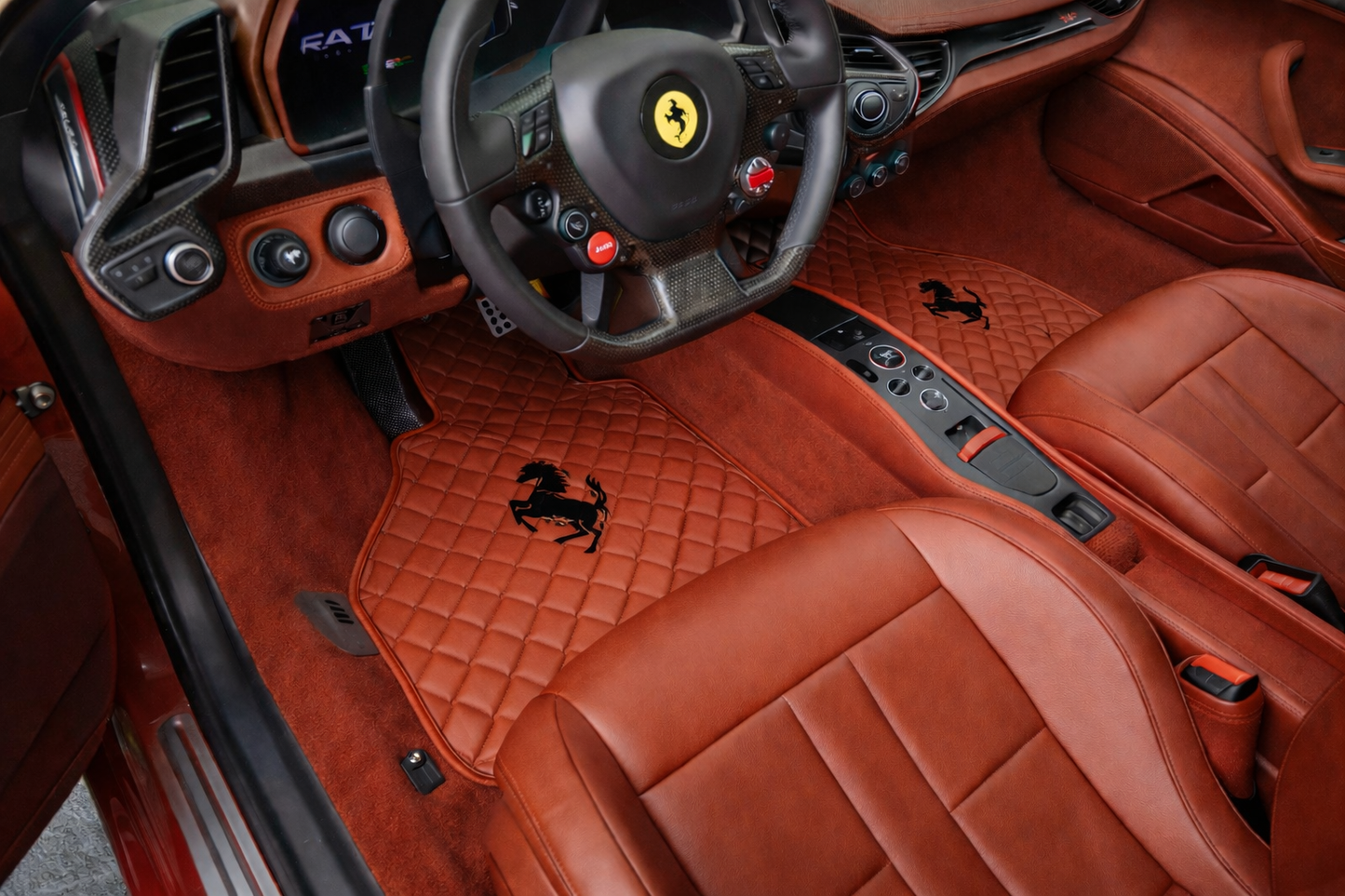 F430 Leather Floor Mats  Diamond Quilted Design with Prancing Horse  Luxury Car Mat