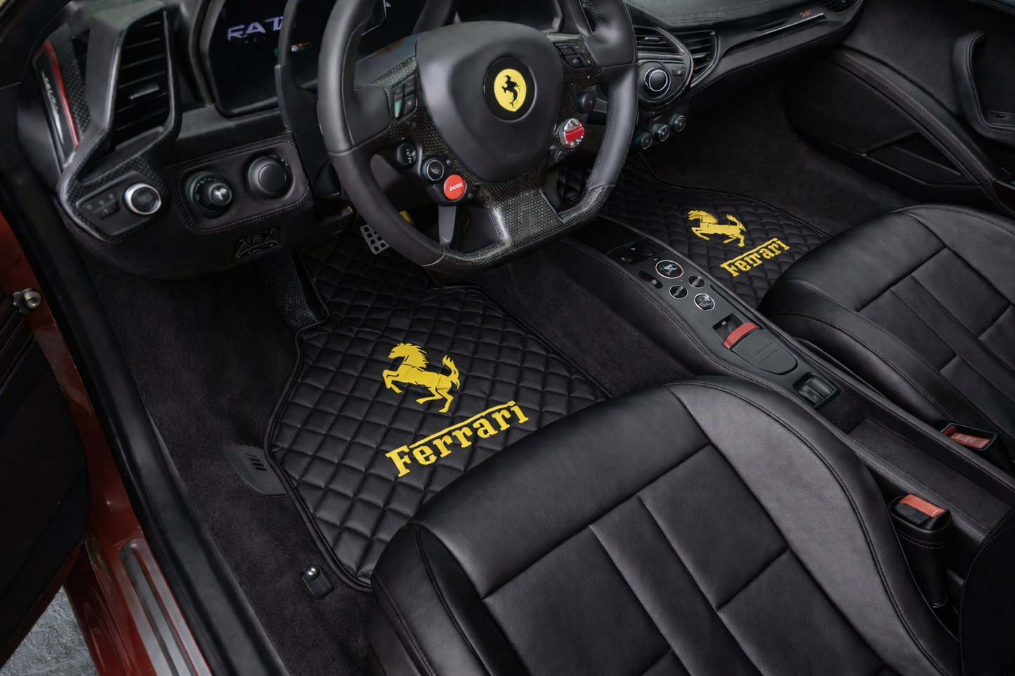F430 Leather Floor Mats  Diamond Quilted Design with Prancing Horse  Luxury Car Mat