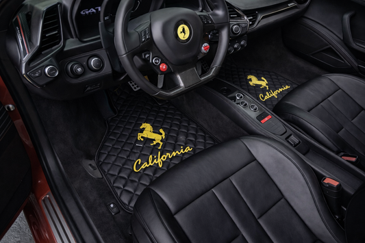 California Leather Floor Mats  Diamond Quilted Design with Prancing Horse Luxury Car Mat