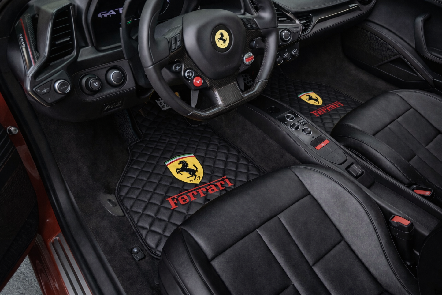 F430 Leather Floor Mats  Diamond Quilted Design with Prancing Horse  Luxury Car Mat