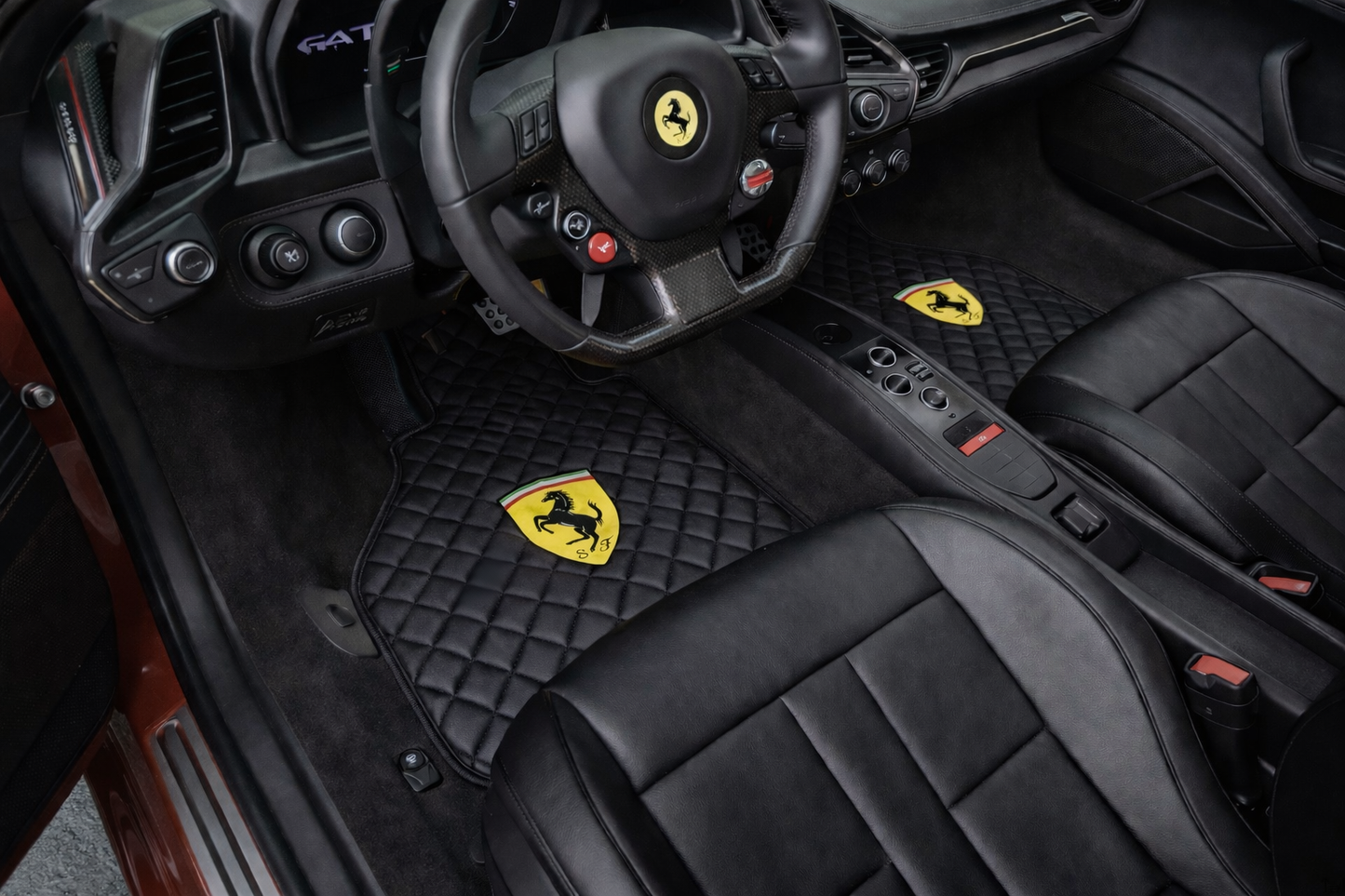 F430 Leather Floor Mats  Diamond Quilted Design with Prancing Horse  Luxury Car Mat