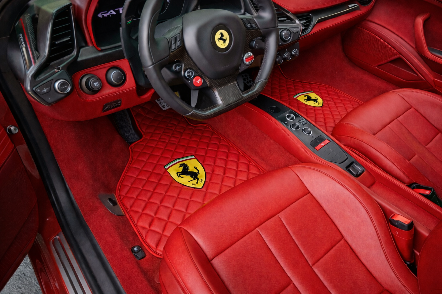 F430 Leather Floor Mats  Diamond Quilted Design with Prancing Horse  Luxury Car Mat