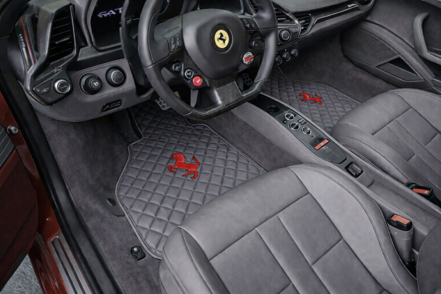 F430 Leather Floor Mats  Diamond Quilted Design with Prancing Horse  Luxury Car Mat