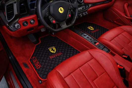 F430 Leather Floor Mats  Diamond Quilted Design with Prancing Horse  Luxury Car Mat