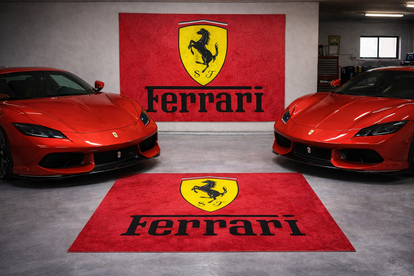 Ferrari Garage Floor Mat 5x7 FT (60x87 Inches) Premium Showroom Rug & Wall Decor Luxury Racing Style