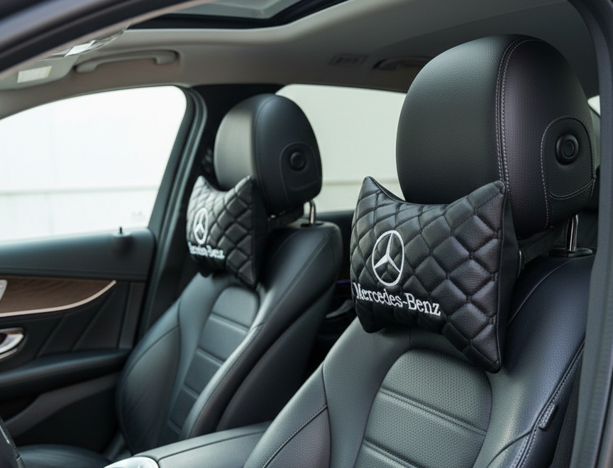 For Mercedes Benz Leather Neck Pillow (2 PCS)