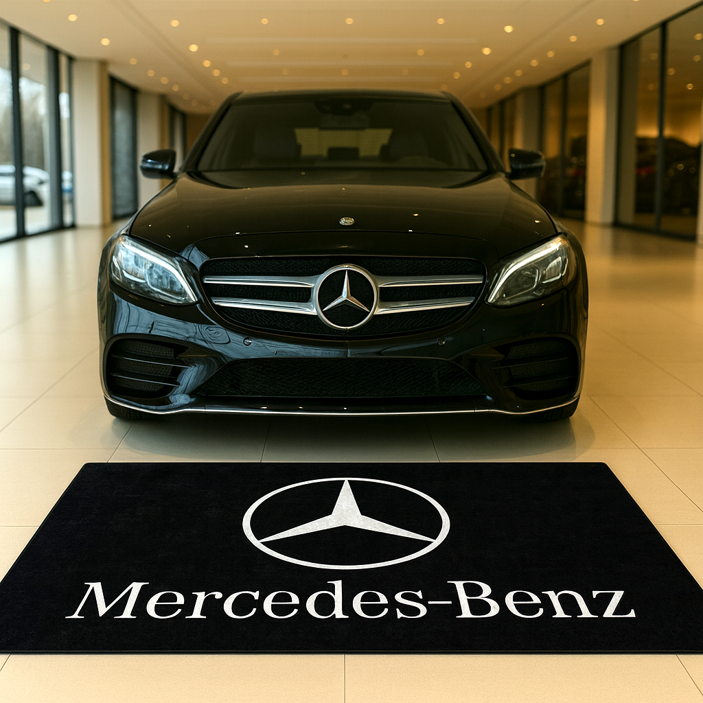 Mercedes Benz Garage Floor Mat 5x7 FT (60x87 Inches) Premium Showroom Rug & Wall Decor Luxury Racing Style
