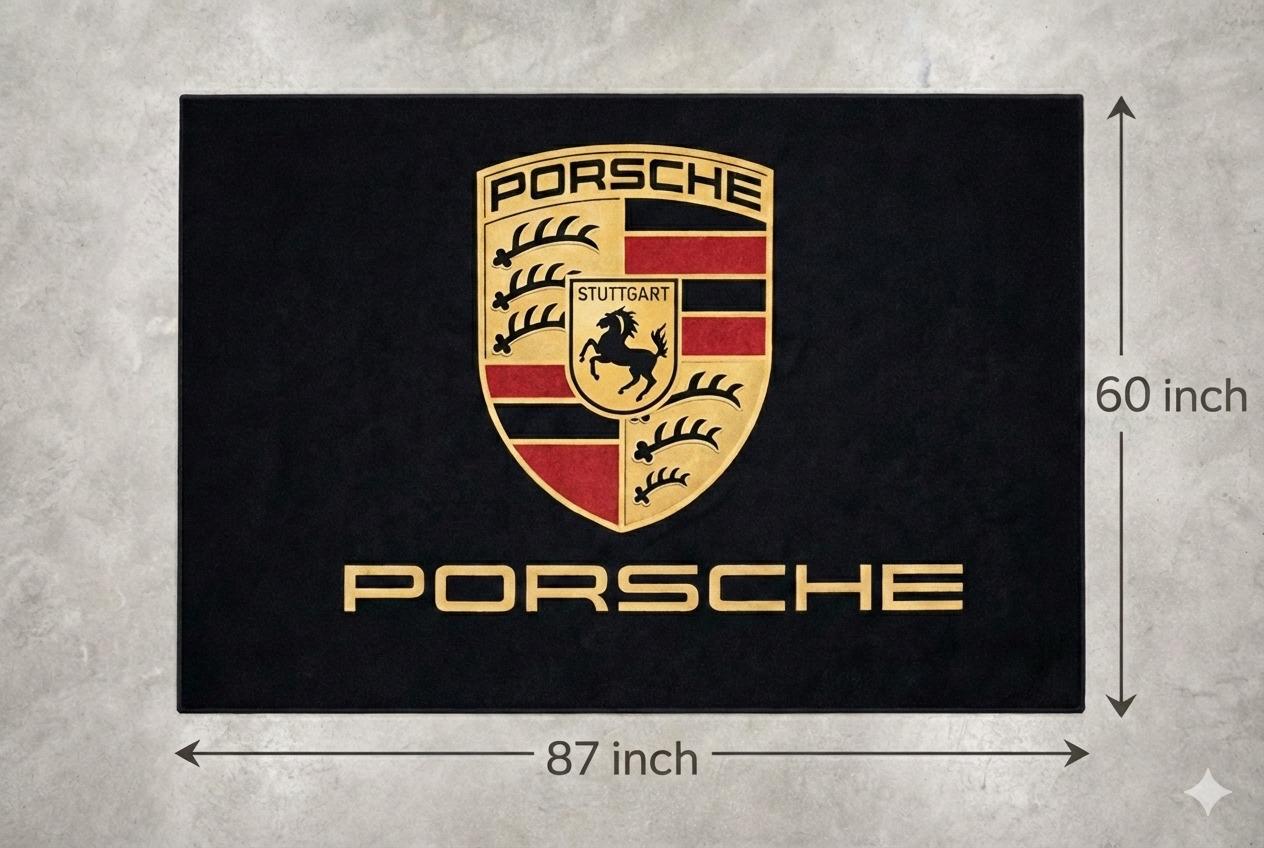 Porsche Garage Floor Mat 5x7 FT (60x87 Inches) Premium Showroom Rug & Wall Decor Luxury Racing Style