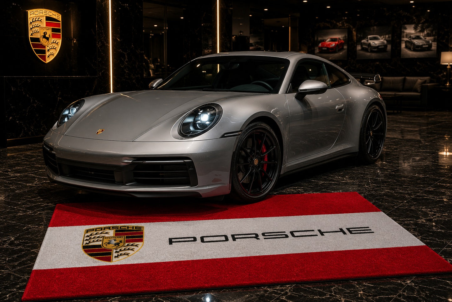 Porsche Garage Rug 5x7 FT (60x87 Inches) Premium Showroom Rug & Wall Decor Racing Style