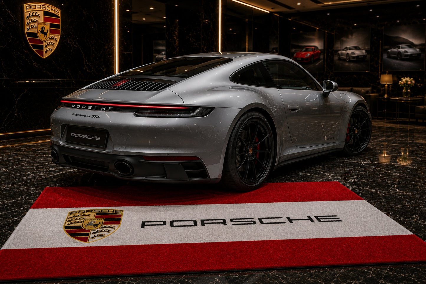 Porsche Garage Rug 5x7 FT (60x87 Inches) Premium Showroom Rug & Wall Decor Racing Style