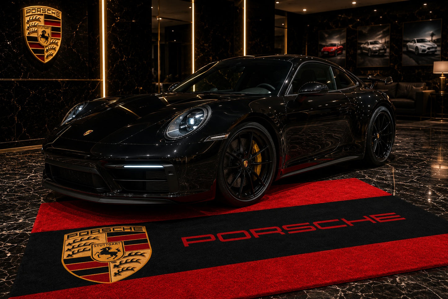 Porsche Garage Rug 5x7 FT (60x87 Inches) Premium Showroom Rug & Wall Decor Racing Style
