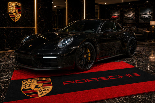 Porsche Garage Rug 5x7 FT (60x87 Inches) Premium Showroom Rug & Wall Decor Racing Style