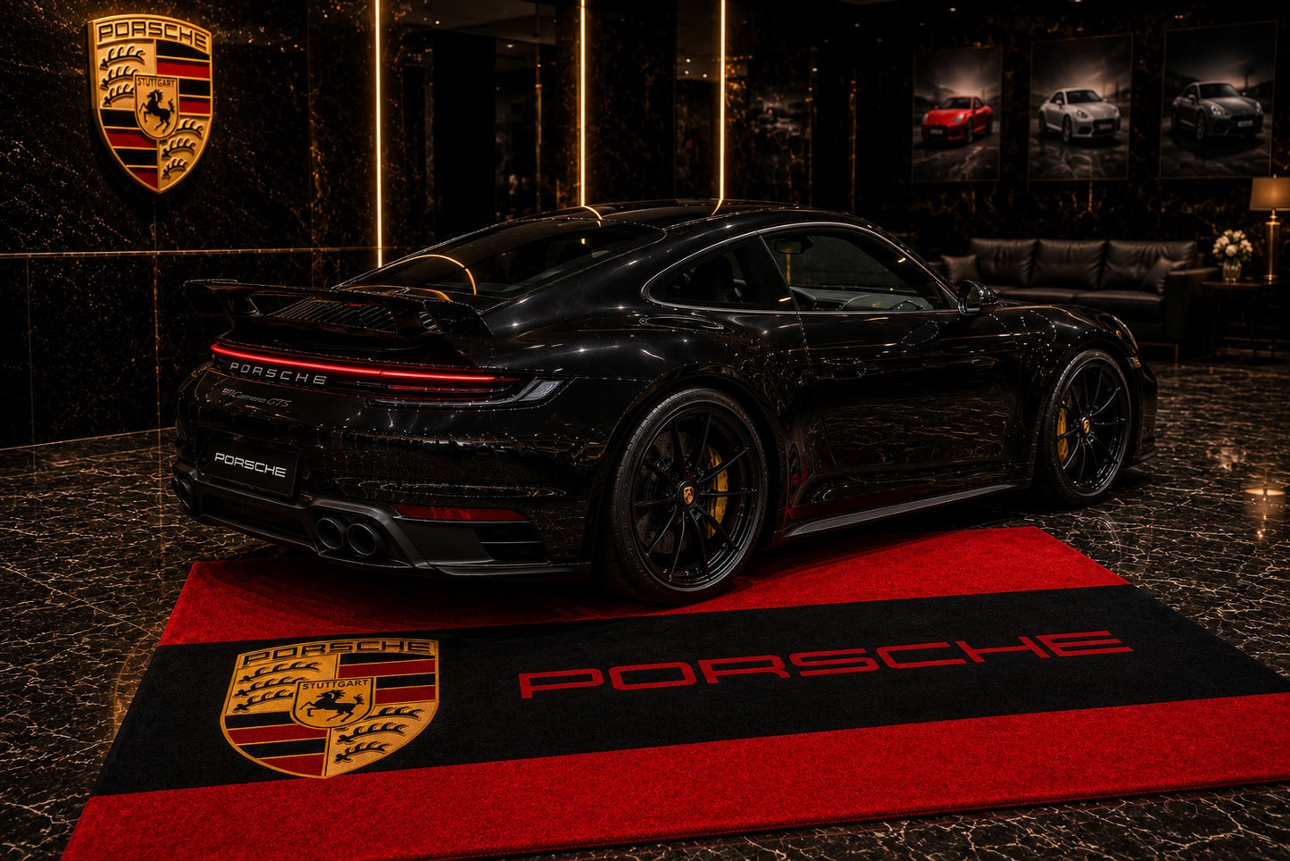 Porsche Garage Rug 5x7 FT (60x87 Inches) Premium Showroom Rug & Wall Decor Racing Style