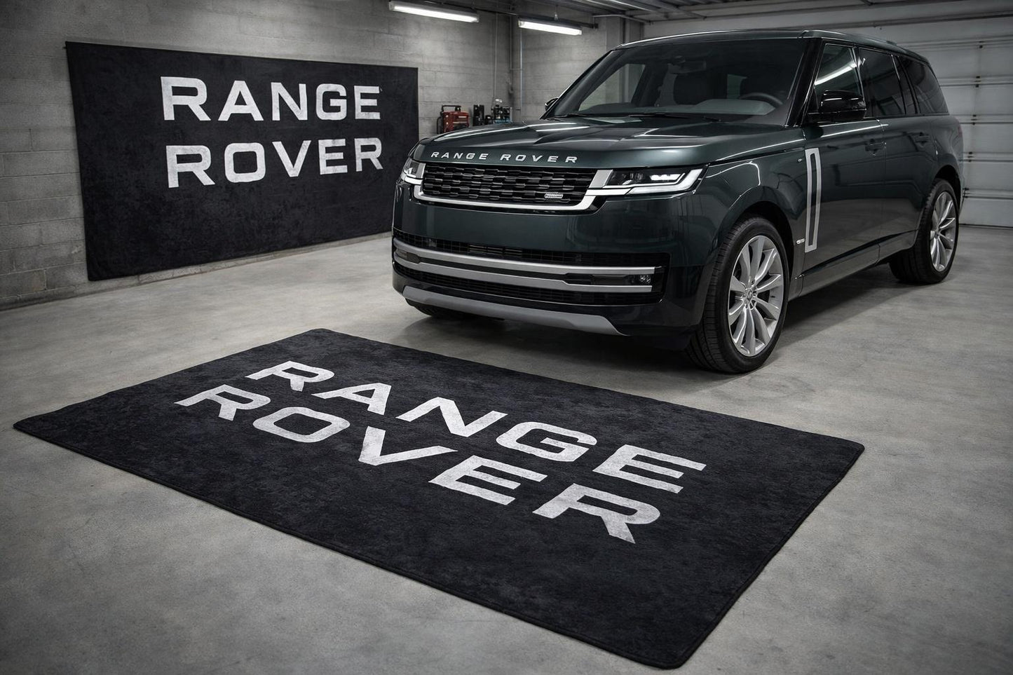 Range Rover Garage Floor Mat 5x7 FT (60x87 Inches) Premium Showroom Rug & Wall Decor Luxury Racing Style