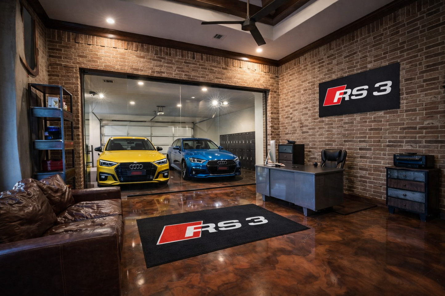 Audi RS3 Garage Floor Mat 5x7 FT (60x87 Inches) Premium Showroom Rug & Wall Decor